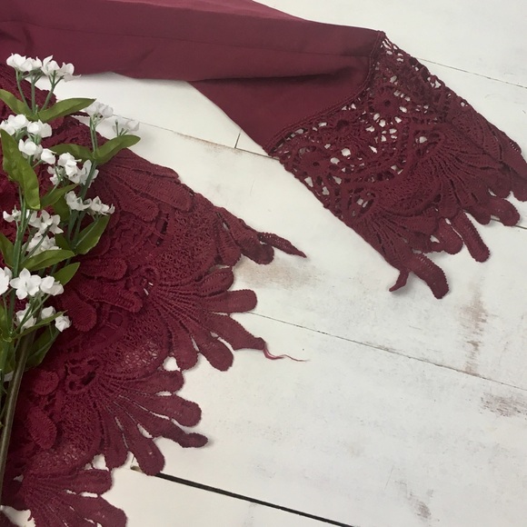 Burgundy Plum Crochet Blazer - Picture 6 of 6